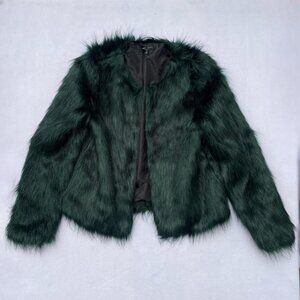 Dark Emerald Green Faux Fur Romeo and Juliet Couture Jacket Coat Size M Mobwife